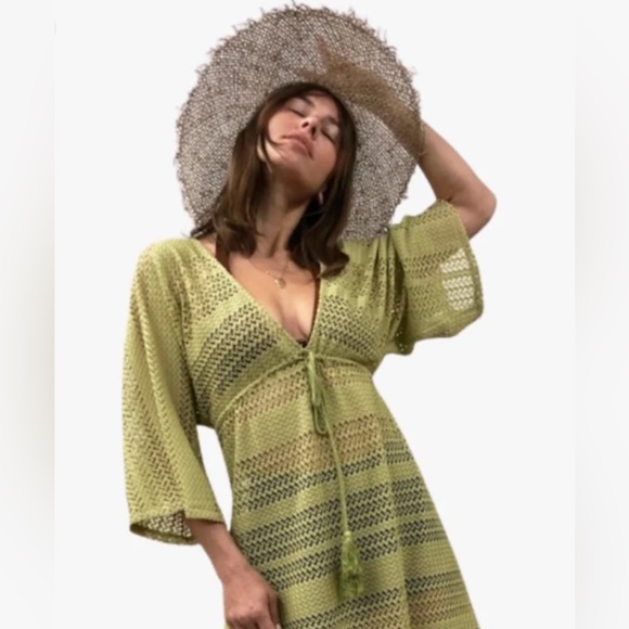 Other - Avocado Crochet Cover-Up with Ties and Tassels Size Small NWT